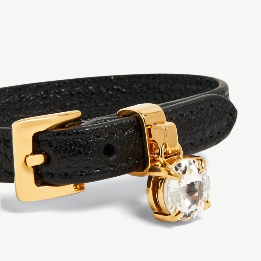 Miu Miu Madras Leather Wrap Bracelet Black